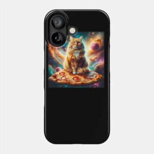 Orange Cat with Pizza in Space, Funny Pizza Lover Phone Case