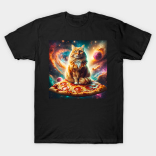 Orange Cat with Pizza in Space, Funny Pizza Lover T-Shirt