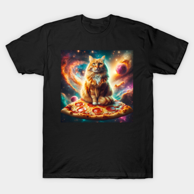 Orange Cat with Pizza in Space, Funny Pizza Lover T-Shirt by logiamerch