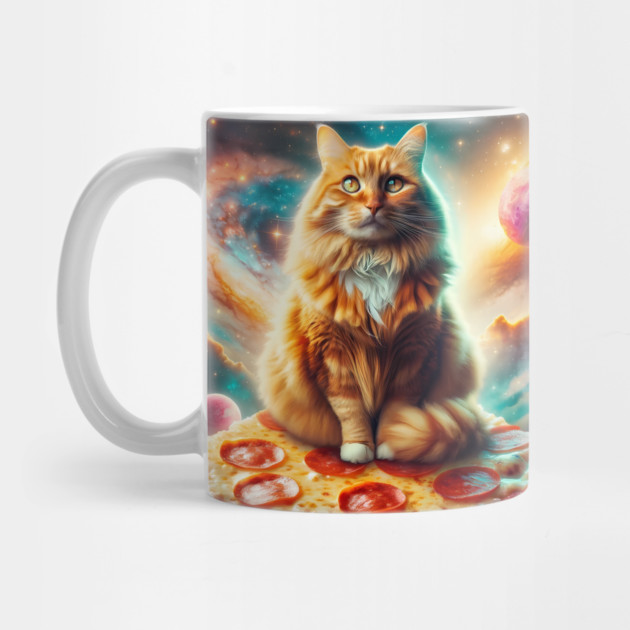Orange Cat with Pizza in Space, Funny Pizza Lover by logiamerch