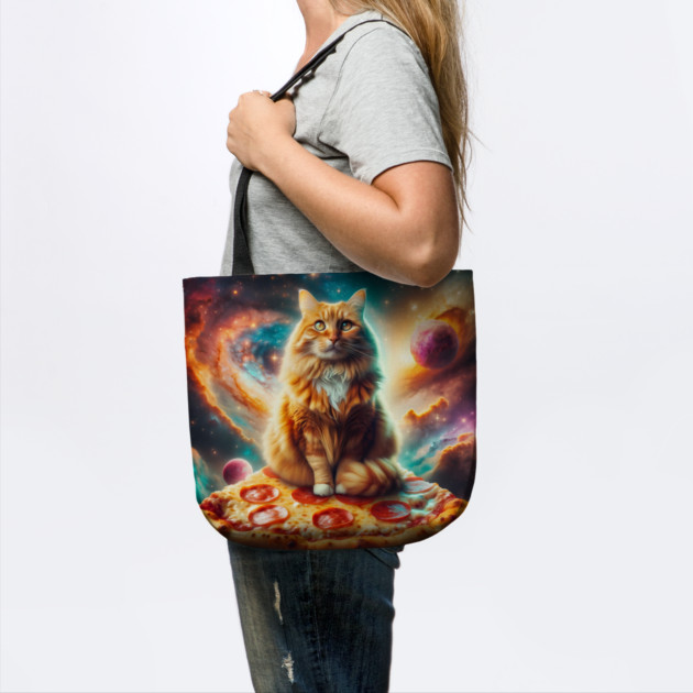 Orange Cat with Pizza in Space, Funny Pizza Lover by logiamerch