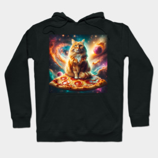 Orange Cat with Pizza in Space, Funny Pizza Lover Hoodie