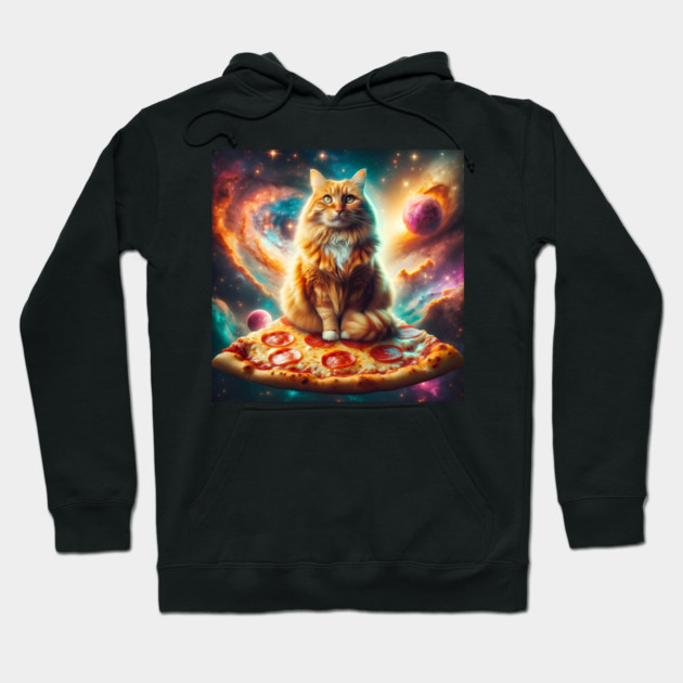 Orange Cat with Pizza in Space, Funny Pizza Lover Hoodie by logiamerch