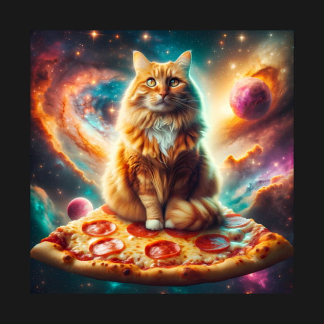 Orange Cat with Pizza in Space, Funny Pizza Lover by logiamerch