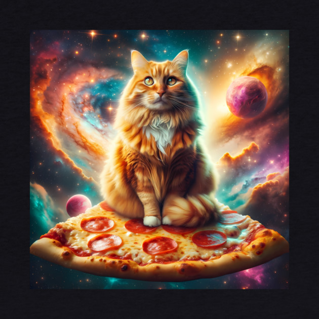 Orange Cat with Pizza in Space, Funny Pizza Lover by logiamerch