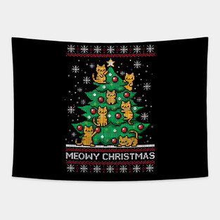 Meowy Christmas ugly sweater Tapestry