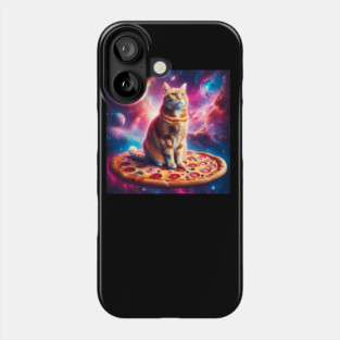 Orange Cat with Pizza in Space, Funny Pizza Lover Phone Case