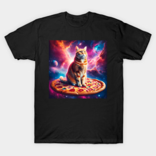 Orange Cat with Pizza in Space, Funny Pizza Lover T-Shirt
