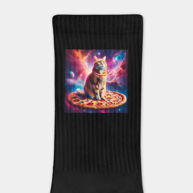 Orange Cat with Pizza in Space, Funny Pizza Lover by logiamerch