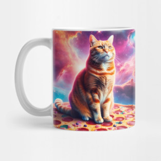Orange Cat with Pizza in Space, Funny Pizza Lover Mug