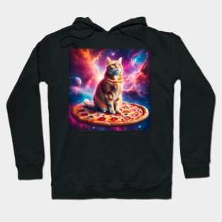 Orange Cat with Pizza in Space, Funny Pizza Lover Hoodie
