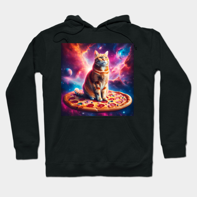 Orange Cat with Pizza in Space, Funny Pizza Lover Hoodie by logiamerch