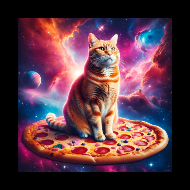 Orange Cat with Pizza in Space, Funny Pizza Lover by logiamerch