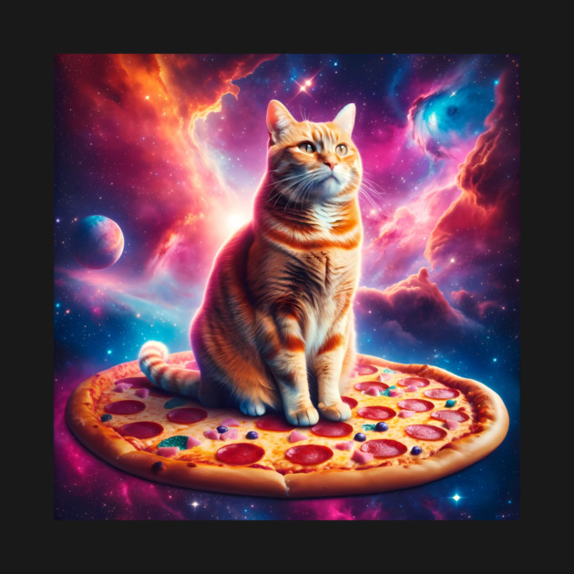 Orange Cat with Pizza in Space, Funny Pizza Lover by logiamerch