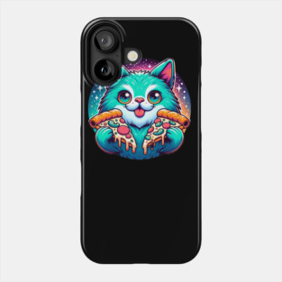 Cute Cat with Pizza in Space, Funny Pizza Lover Phone Case