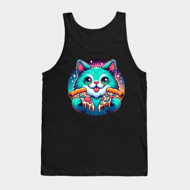 Cute Cat with Pizza in Space, Funny Pizza Lover Tank Top by logiamerch