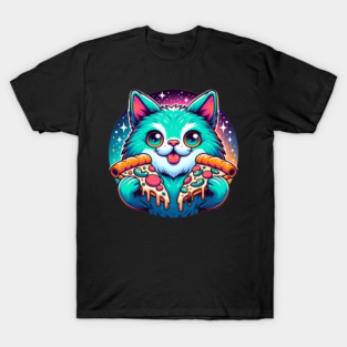 Cute Cat with Pizza in Space, Funny Pizza Lover T-Shirt