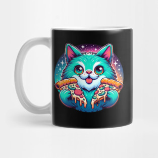 Cute Cat with Pizza in Space, Funny Pizza Lover Mug