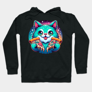 Cute Cat with Pizza in Space, Funny Pizza Lover Hoodie