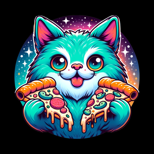 Cute Cat with Pizza in Space, Funny Pizza Lover by logiamerch