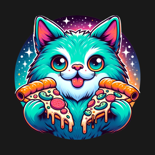Cute Cat with Pizza in Space, Funny Pizza Lover by logiamerch