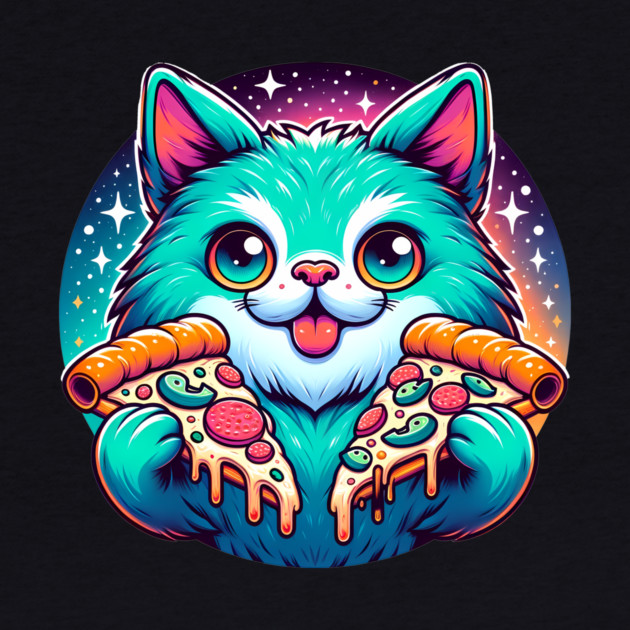 Cute Cat with Pizza in Space, Funny Pizza Lover by logiamerch