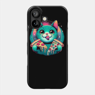 Cute Cat with Pizza in Space, Funny Pizza Lover Phone Case