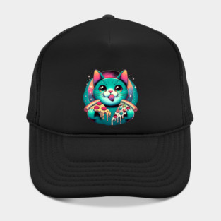 Cute Cat with Pizza in Space, Funny Pizza Lover Hat