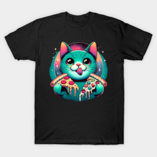 Cute Cat with Pizza in Space, Funny Pizza Lover T-Shirt