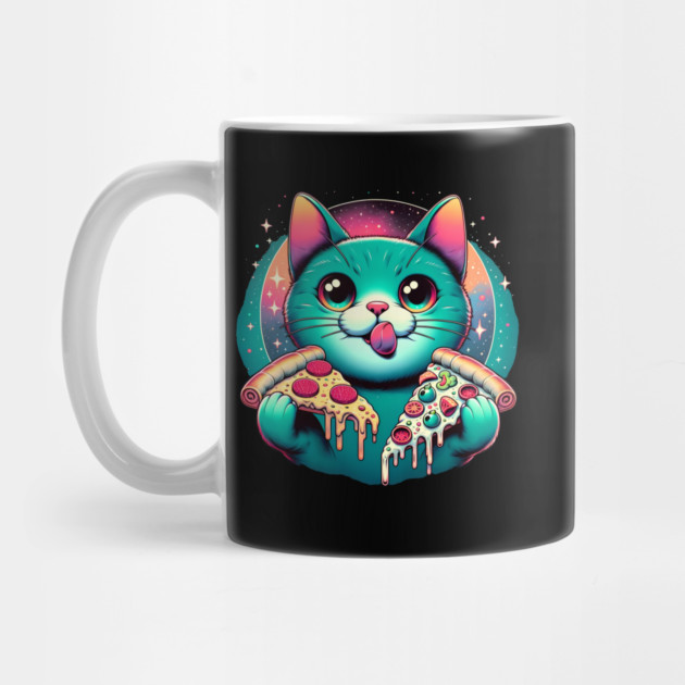 Cute Cat with Pizza in Space, Funny Pizza Lover by logiamerch