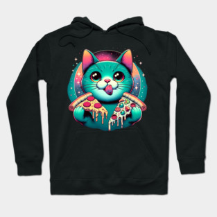 Cute Cat with Pizza in Space, Funny Pizza Lover Hoodie