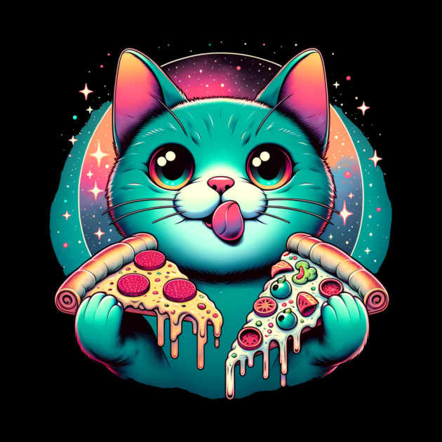 Cute Cat with Pizza in Space, Funny Pizza Lover by logiamerch