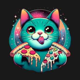 Cute Cat with Pizza in Space, Funny Pizza Lover T-Shirt