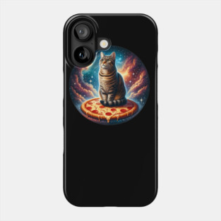 Cat with Pizza in Space, Funny Pizza Lover Phone Case