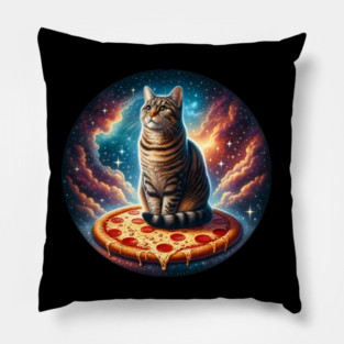 Cat with Pizza in Space, Funny Pizza Lover Pillow