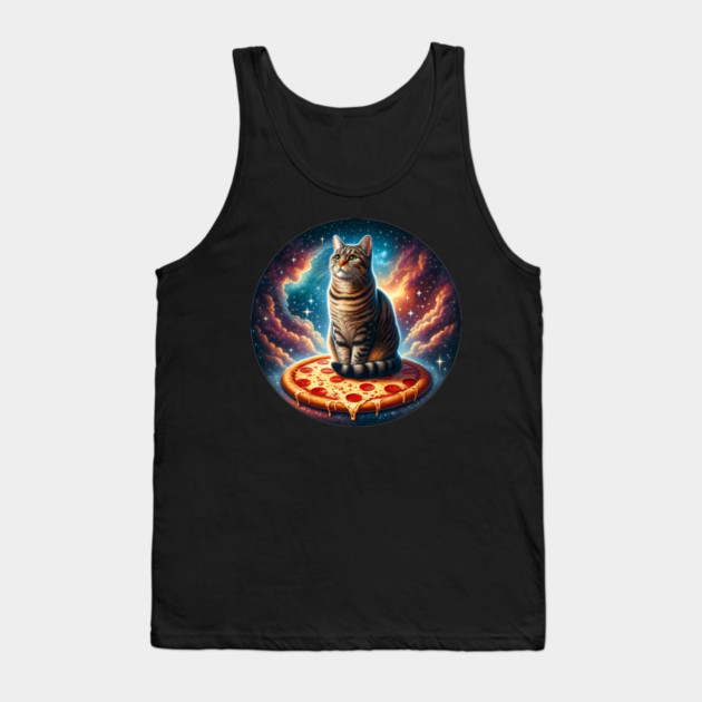 Cat with Pizza in Space, Funny Pizza Lover Tank Top by logiamerch