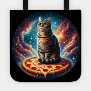Cat with Pizza in Space, Funny Pizza Lover Tote