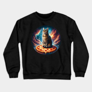 Cat with Pizza in Space, Funny Pizza Lover Crewneck Sweatshirt