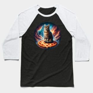 Cat with Pizza in Space, Funny Pizza Lover Baseball T-Shirt
