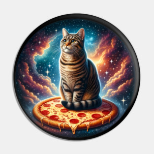 Cat with Pizza in Space, Funny Pizza Lover Pin
