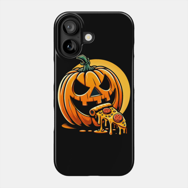 Scary Pumpkin eating Pizza Phone Case by logiamerch