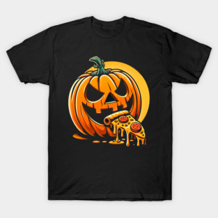 Scary Pumpkin eating Pizza T-Shirt