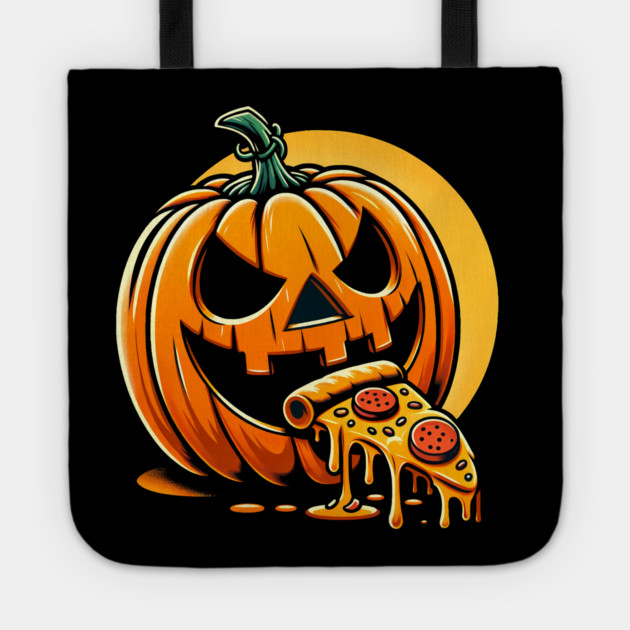 Scary Pumpkin eating Pizza Tote by logiamerch