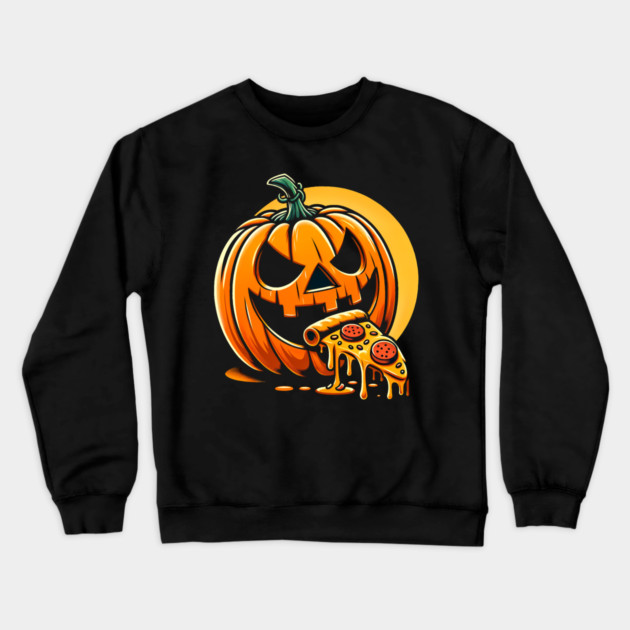 Scary Pumpkin eating Pizza Crewneck Sweatshirt by logiamerch