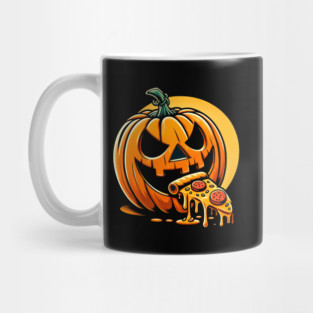Scary Pumpkin eating Pizza Mug