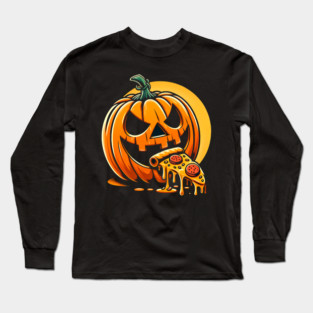 Scary Pumpkin eating Pizza Long Sleeve T-Shirt