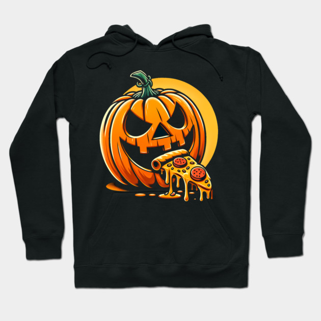 Scary Pumpkin eating Pizza Hoodie by logiamerch