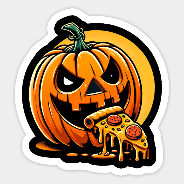 Scary Pumpkin eating Pizza Sticker by logiamerch