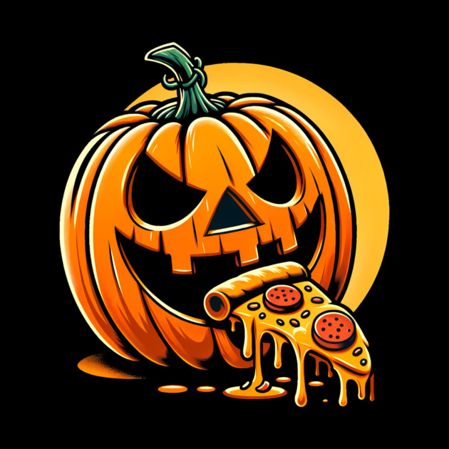 Scary Pumpkin eating Pizza by logiamerch