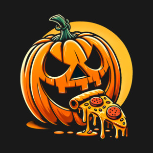 Scary Pumpkin eating Pizza T-Shirt